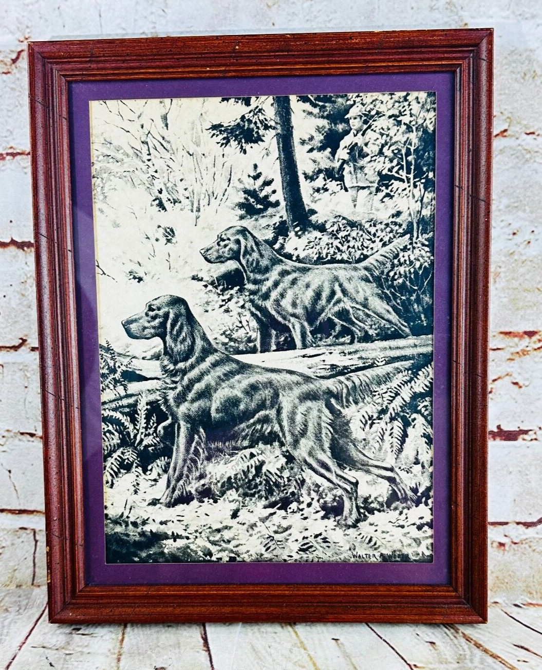 vtg  Walter A. Weber  Print Black & White Hunting Dogs Wall Decor 10\