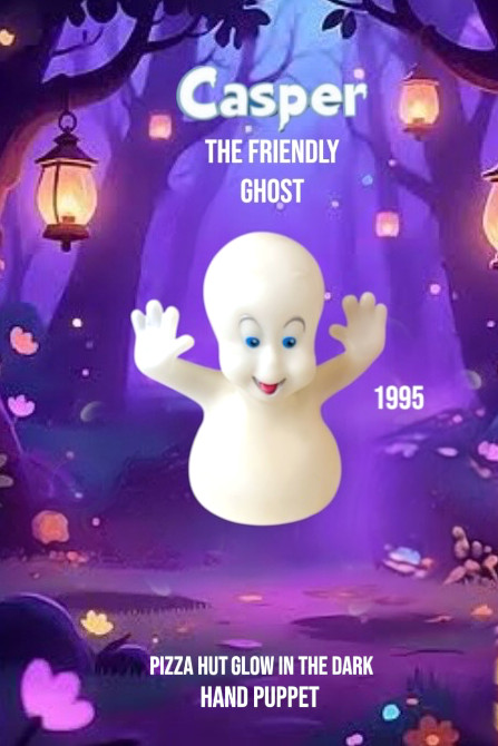 Vintage Casper The Friendly Ghost Glow In The Dark Hand Puppet Pizza Hut 1995