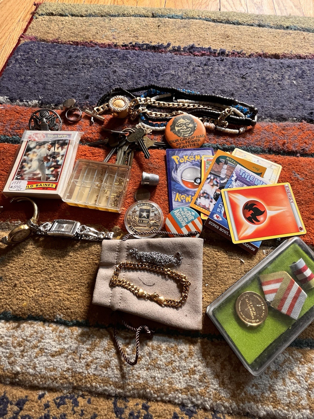 Junk Drawer Lot; Watches, Metals, Baseball Cards, Pokémon Cards, Jewelry, Etc.