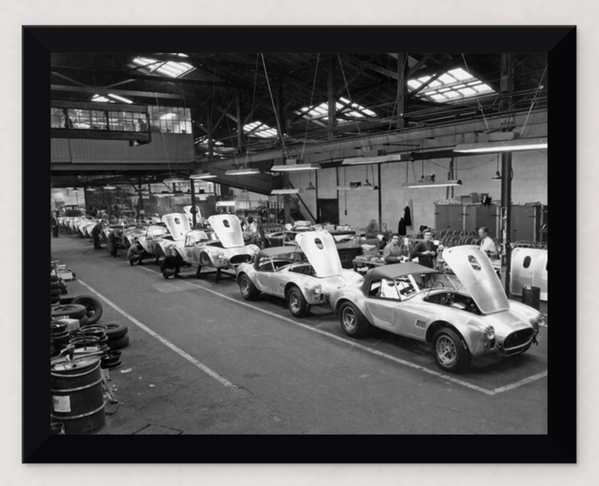 FRAMED FORD SHELBY COBRA 427 MANUFACTURING ASSEMBLY LINE - 11X8.5 REPRODUCTION P
