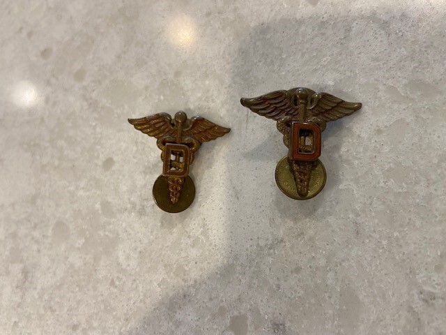 TWO WW11 DENTAL US ARMY AIR CORPS PINS