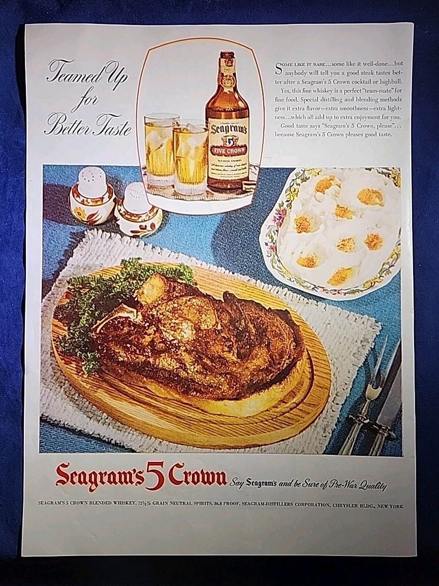 VITAGE 1940's SEAGRAM'S 5 CROWN WHISKEY AD