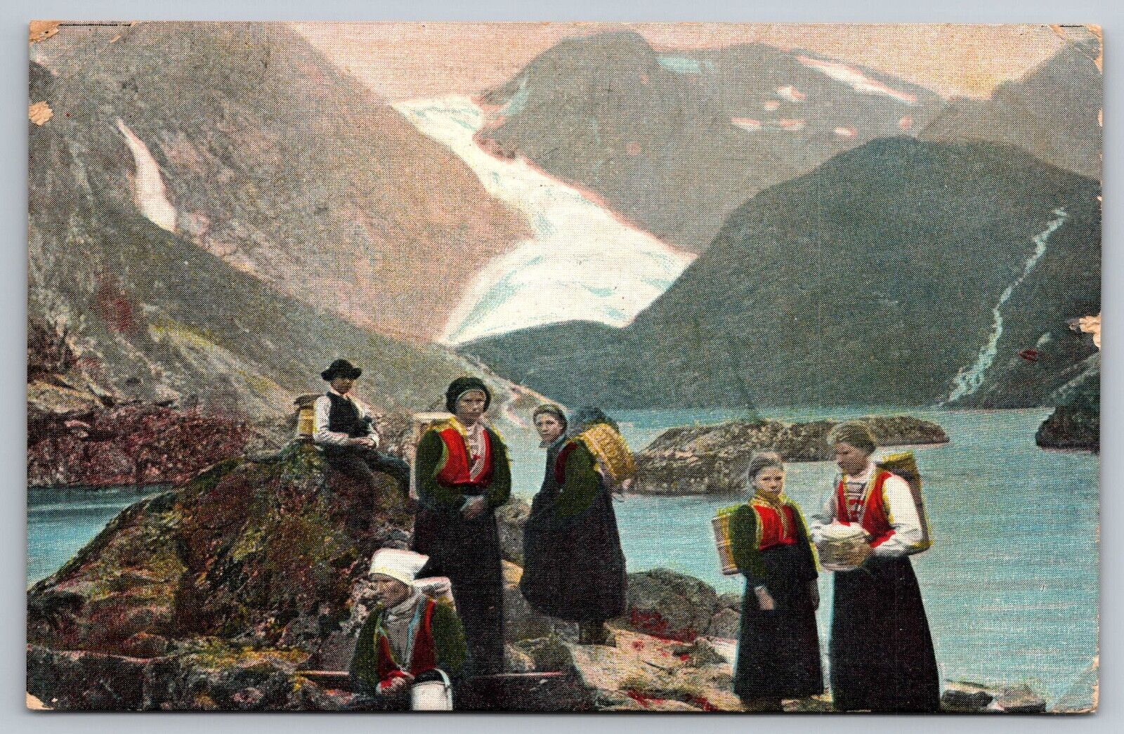 Postcard B 304, Posted 8/7/1908, Eneberettiet Mittet & Co., People at a fjord.