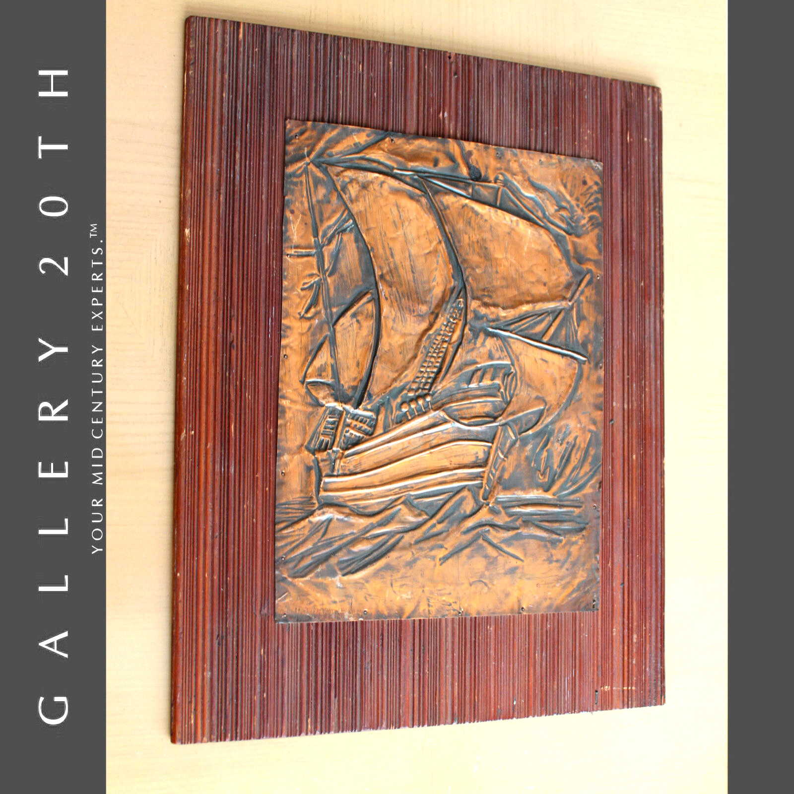 NICE VTG HAND HAMMERED SHIP COPPER ORIG WALL ART 50'S 60'S MID CENTURY MODERN