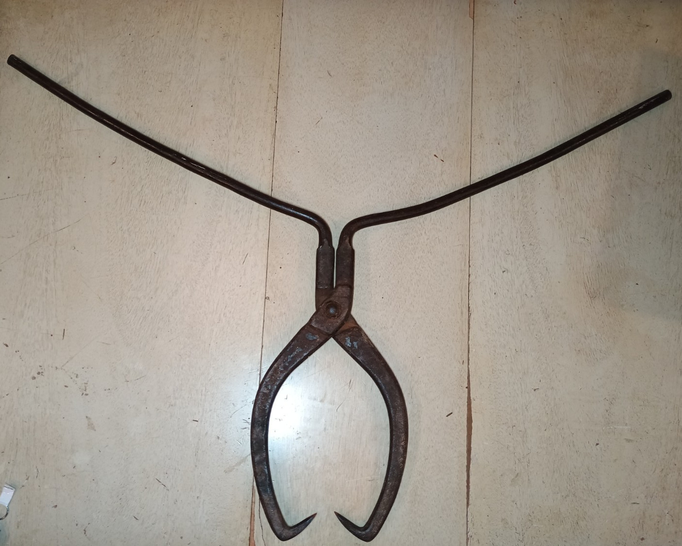 Vtg Antique 2 Man Cast Iron Logging Log Blacksmith Ice Railroad Tongs Tool Large