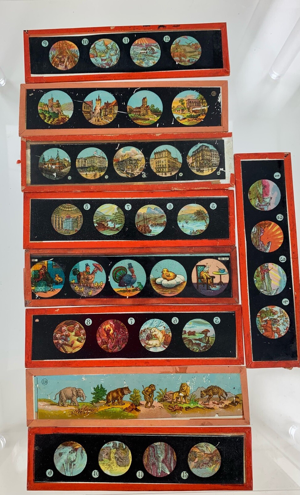 Lot #2 Antique 1890's Magic Lantern 9 Painted Slides