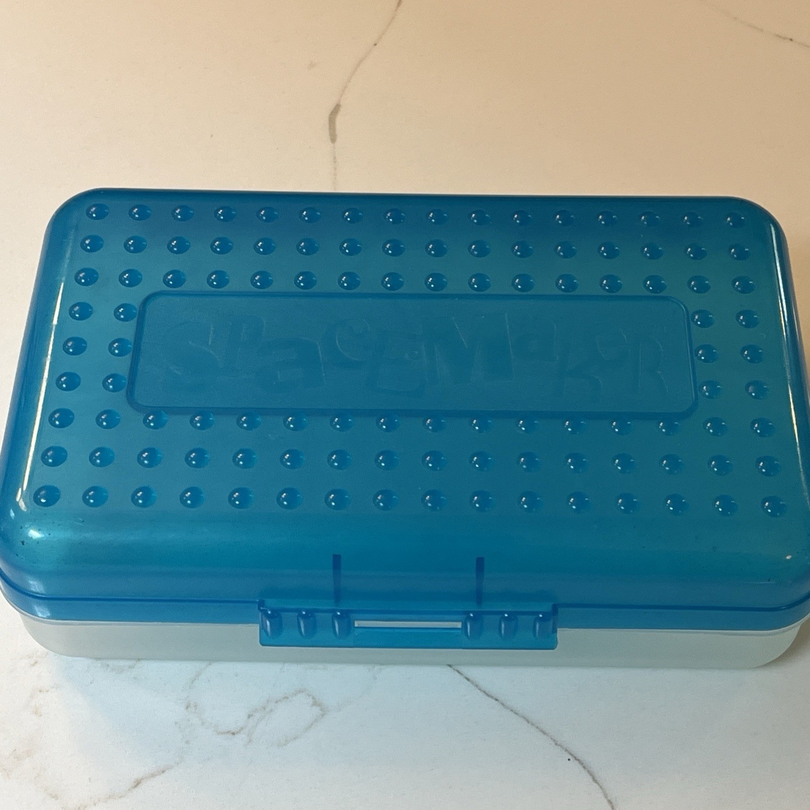 Vtg Original 90s SpaceMaker Plastic Pencil Box School Storage Case Teal Blue