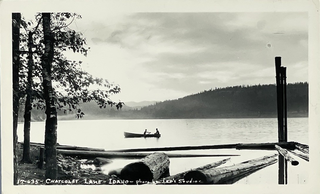 Lake Chatcolet Idaho RPPC Real Photo Postcard 1946 Canoe Rowboat