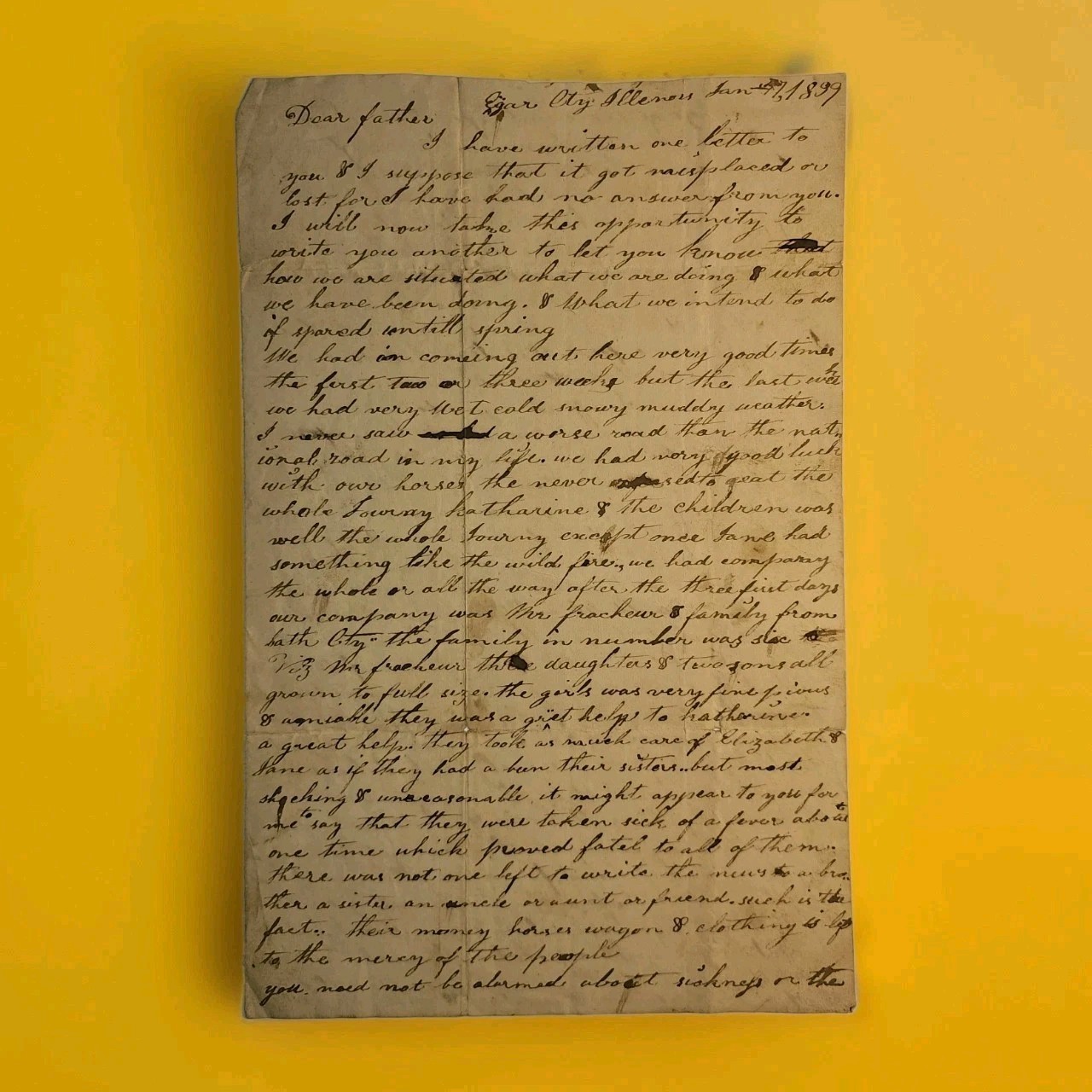 1839 Edgar County IL Pioneer Letter Bath VA Frazier Family Fever National Road