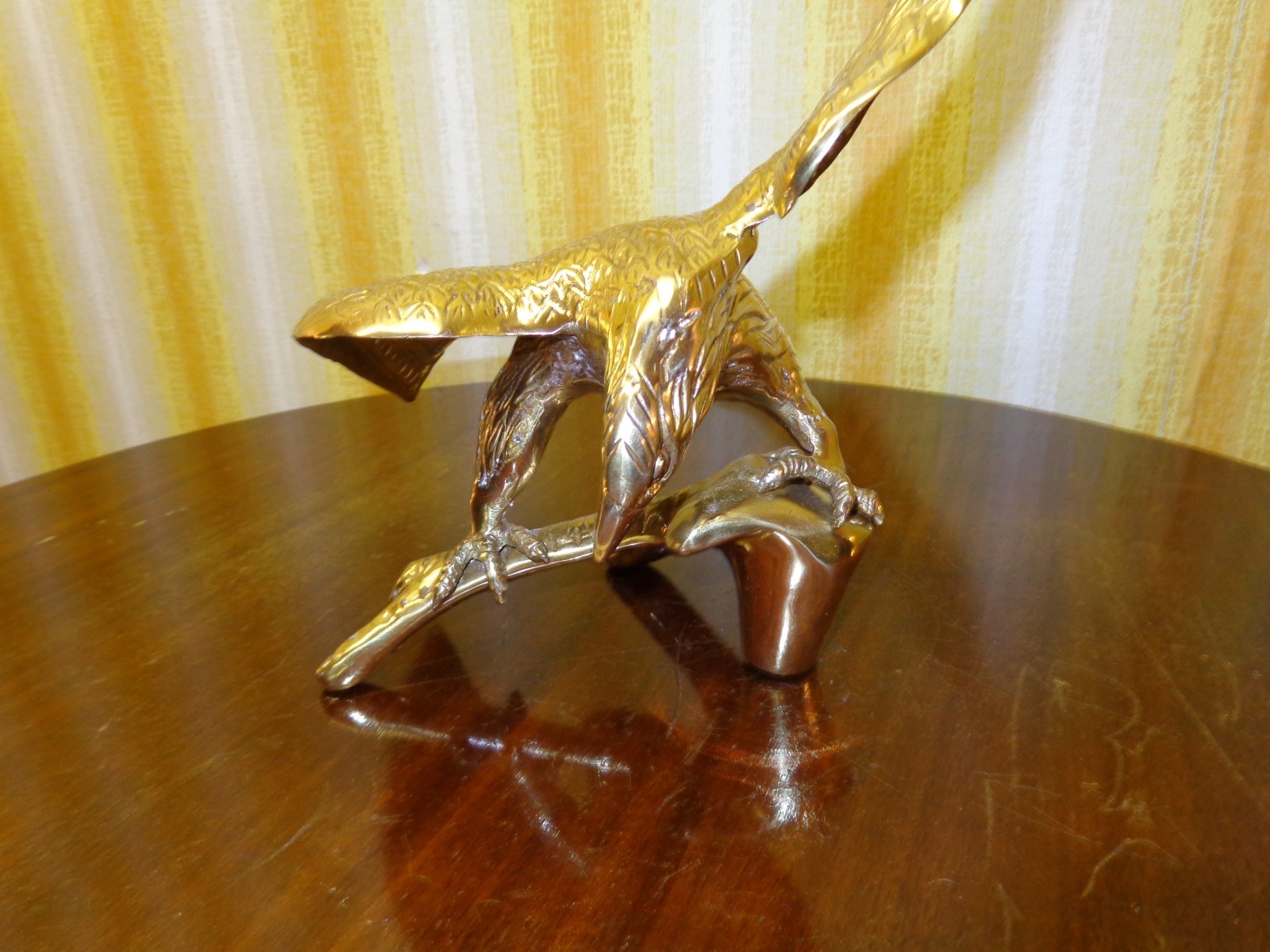 Vintage Large Brass Eagle On A Branch Sculpture Statue - 13.5