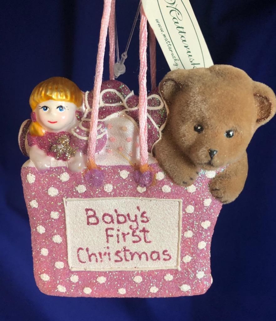 NEW Mattarusky Baby's FIRST Christmas glass ORNAMENT fr newborn GIRL celebration