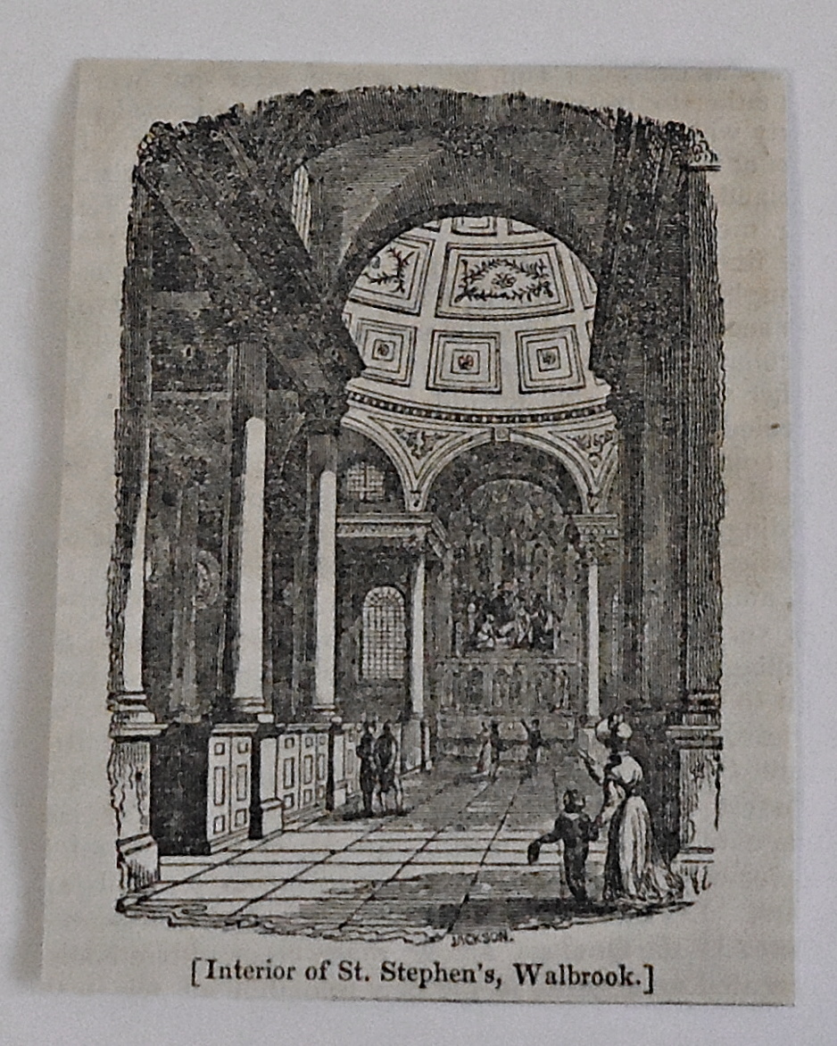small 1832 magazine engraving ~ Interior of ST. STEPHENS, WALBROOK England