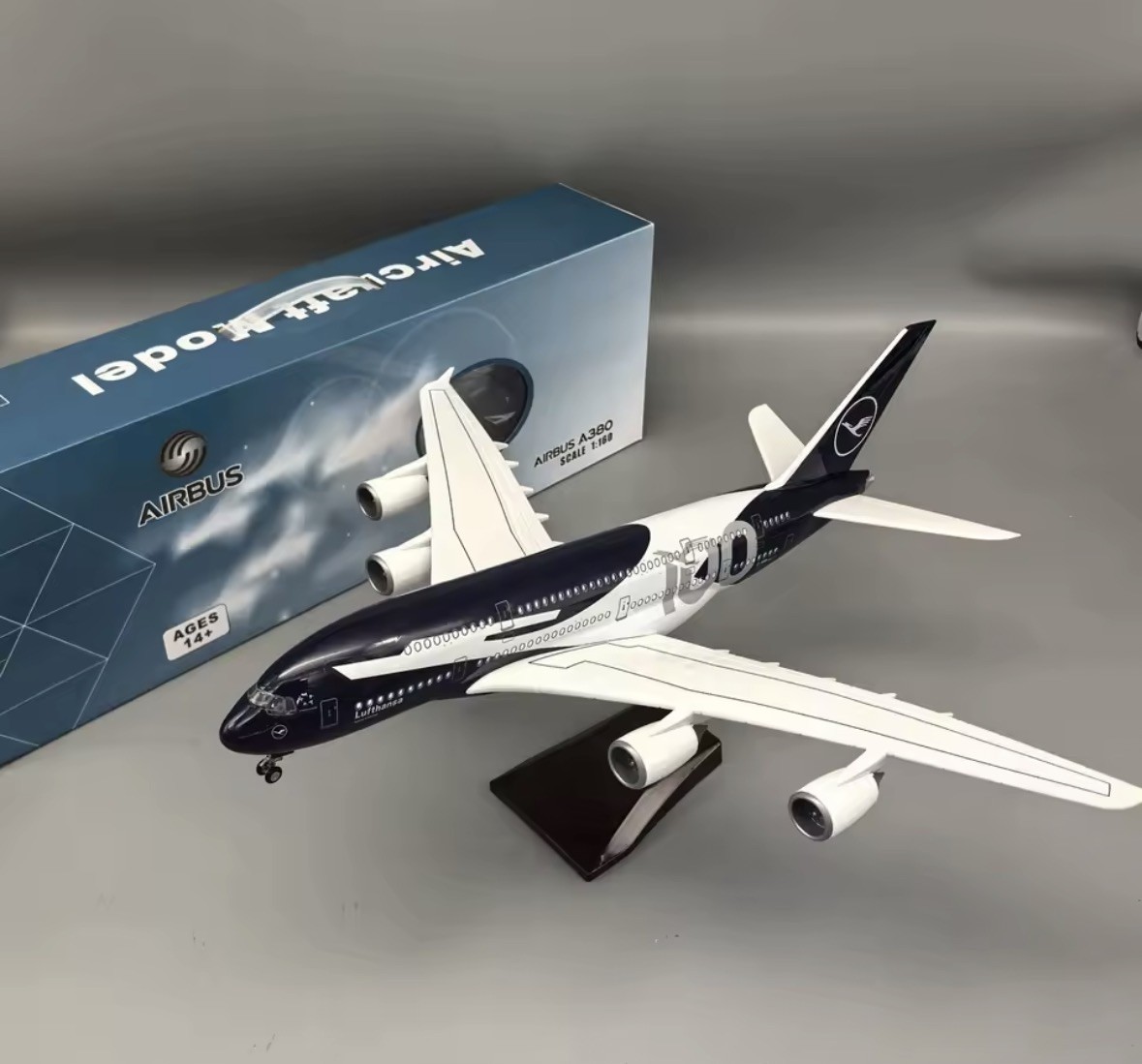 46cm 1/160 Lufthansa A380 100th Anniversary Airplane Model With LED Lights