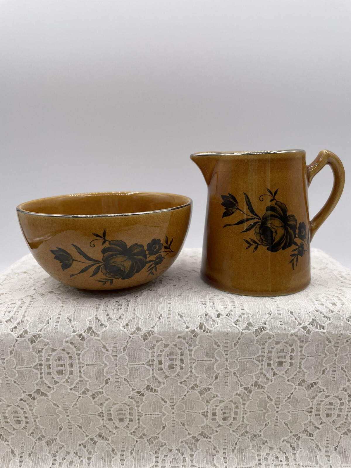 Vintage Elijah Cotton Lord Nelson Ware Black Rose Sugar & Creamer England