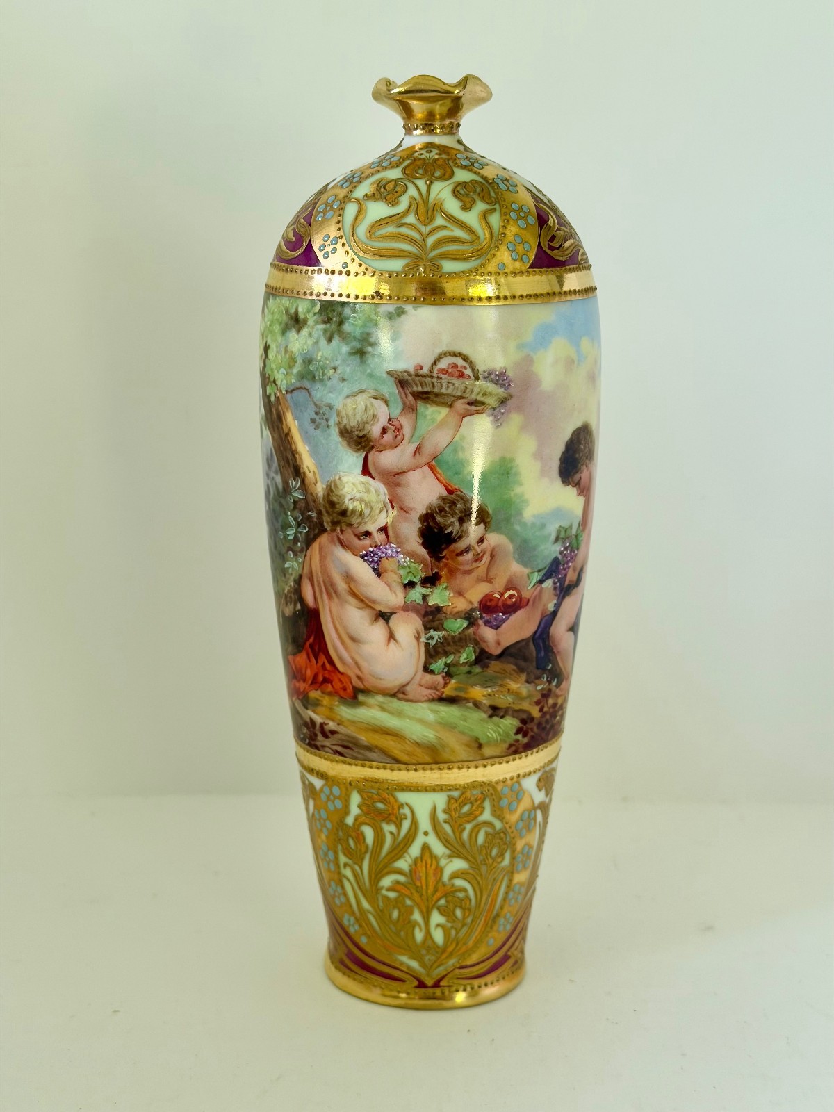  Antique Dresden Royal Vienna Style Hand Painted Cherub Porcelain Vase 8\