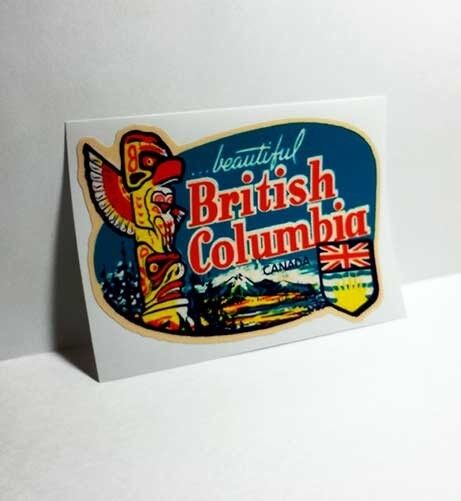 BRITISH COLUMBIA Canada Vintage Style Travel Decal, Vinyl Sticker, luggage label
