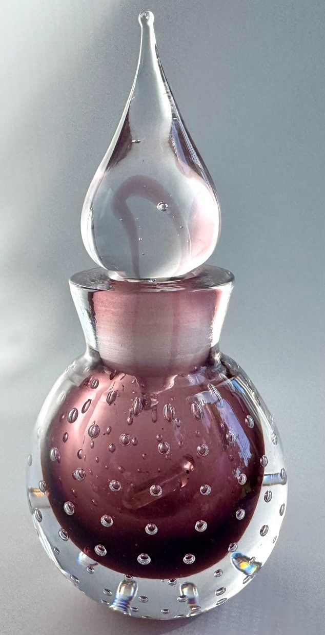 VTG Handblown Art Glass Purple Controlled Bubble Perfume Bottle *broken Stem*