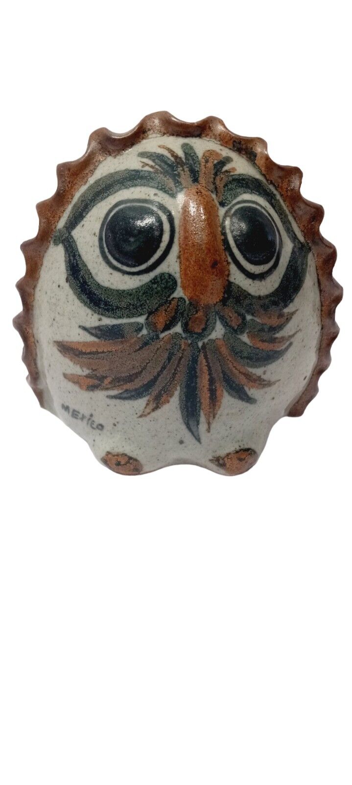 Vintage Tonola Big Eyed Owl Mexican Folk Art Hand Painted Pottery 5\