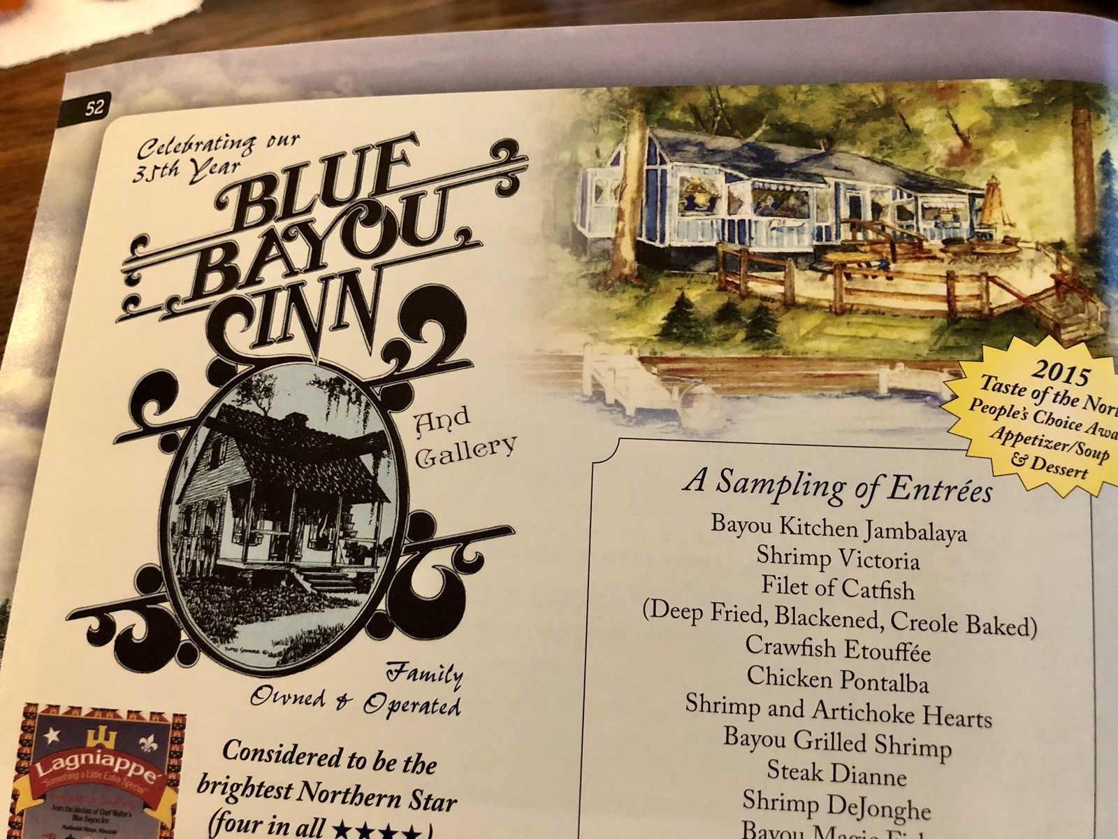 Wisconsin 2015 Manitowish Waters Restaurant Blue Bayou Inn Menu Ad Page 8x11 Wisconsin 2015 Manitowish Waters Restaurant Blue Bayou Inn Menu Ad Page 8x11
