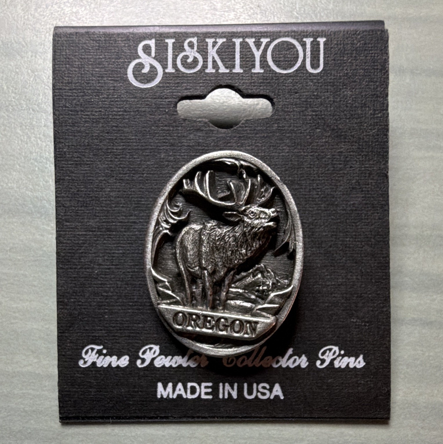 Siskiyou Oregon Elk Souvenir & Travel Pewter Pinback Lapel Pin Made in USA