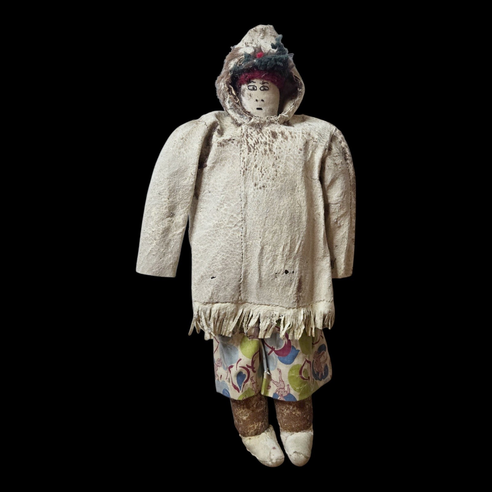 Antique Inuit Handmade Cloth Doll Fur Parka Sealskin Arctic Alaska Native Eskimo