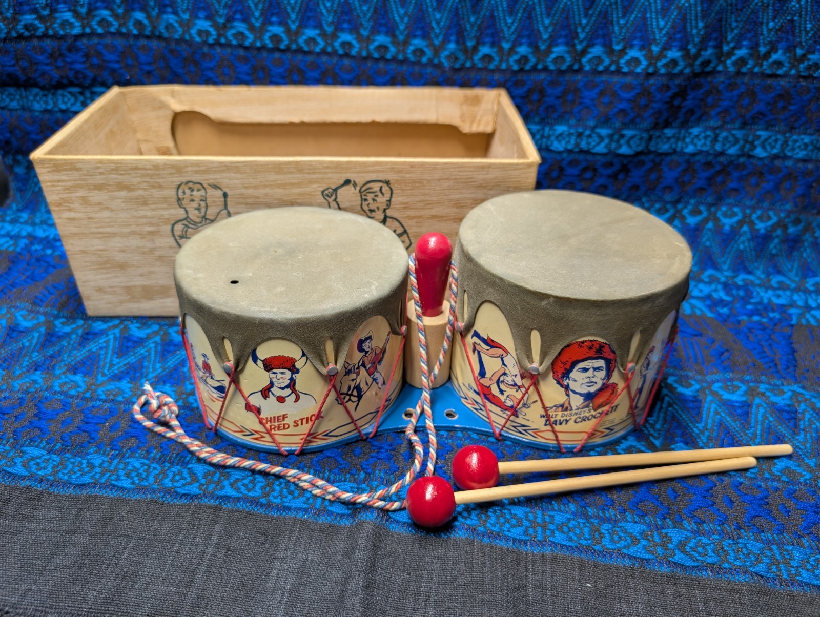 1955 Walt Disney\'s Davy Crockett 2-Tone Marching Tom Tom Drum