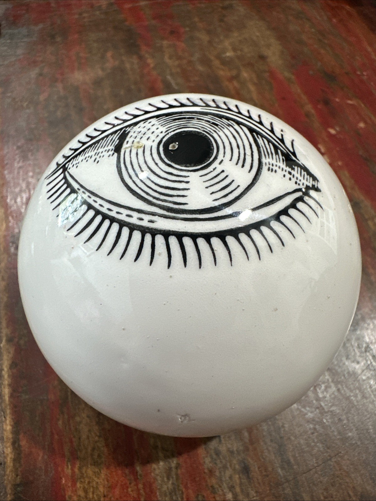 Rare Authentic Fornasetti Ceramic Eye Paperweight Sand Filled Original Blue Base