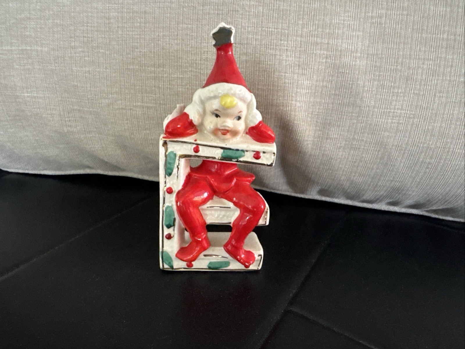 REPLCMNT Letter “E” Vntg Lipper Mann NOEL Pixie Elf Candle Holder AS-IS REPAIRED