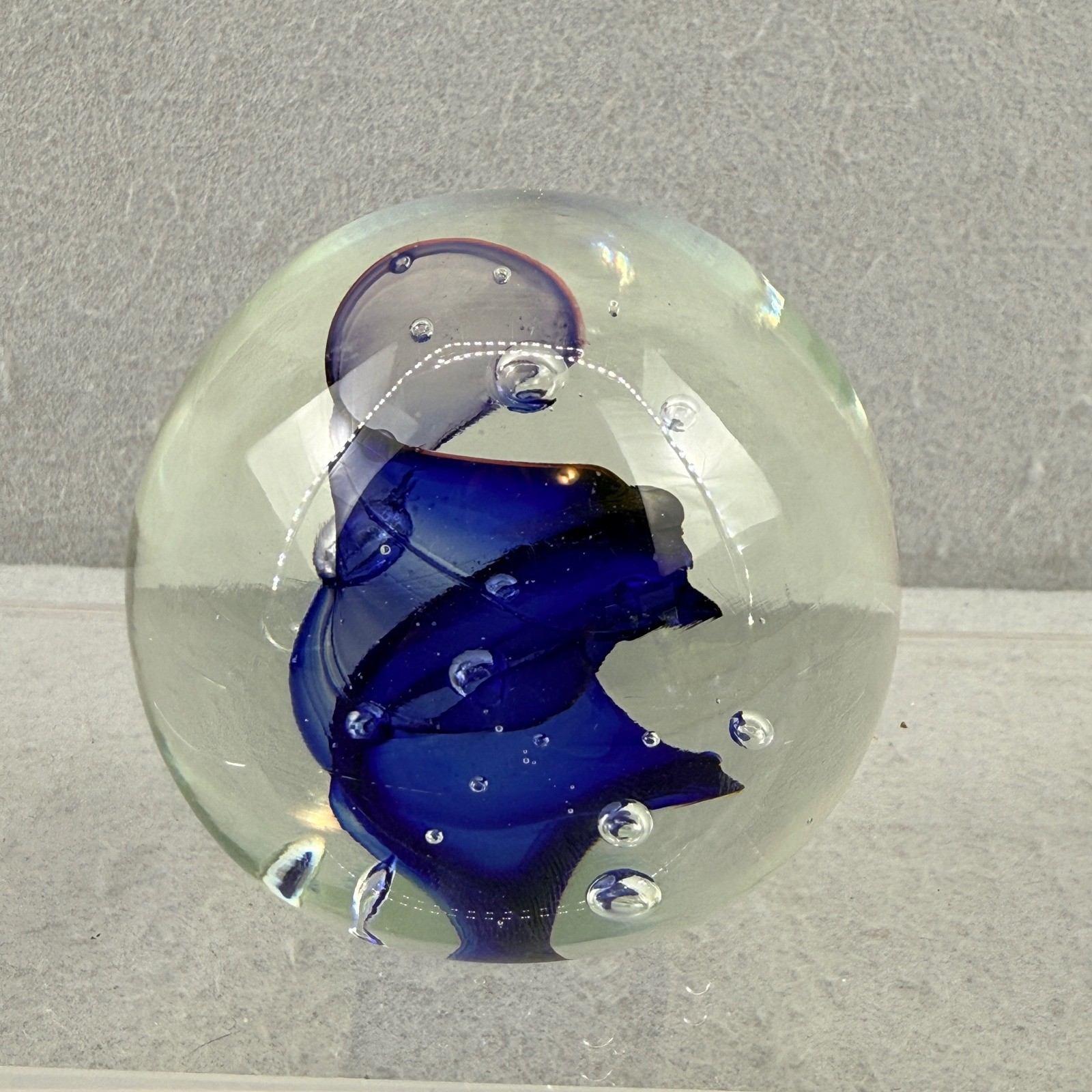 Rollin Karg Signed Studio Art Glass Paperweight Cobalt Swirl Controlled Bubble