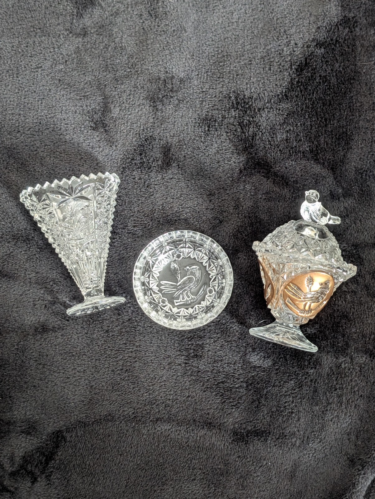 3 Piece Vintage Hofbauer Crystal  Byrdes Collection Set