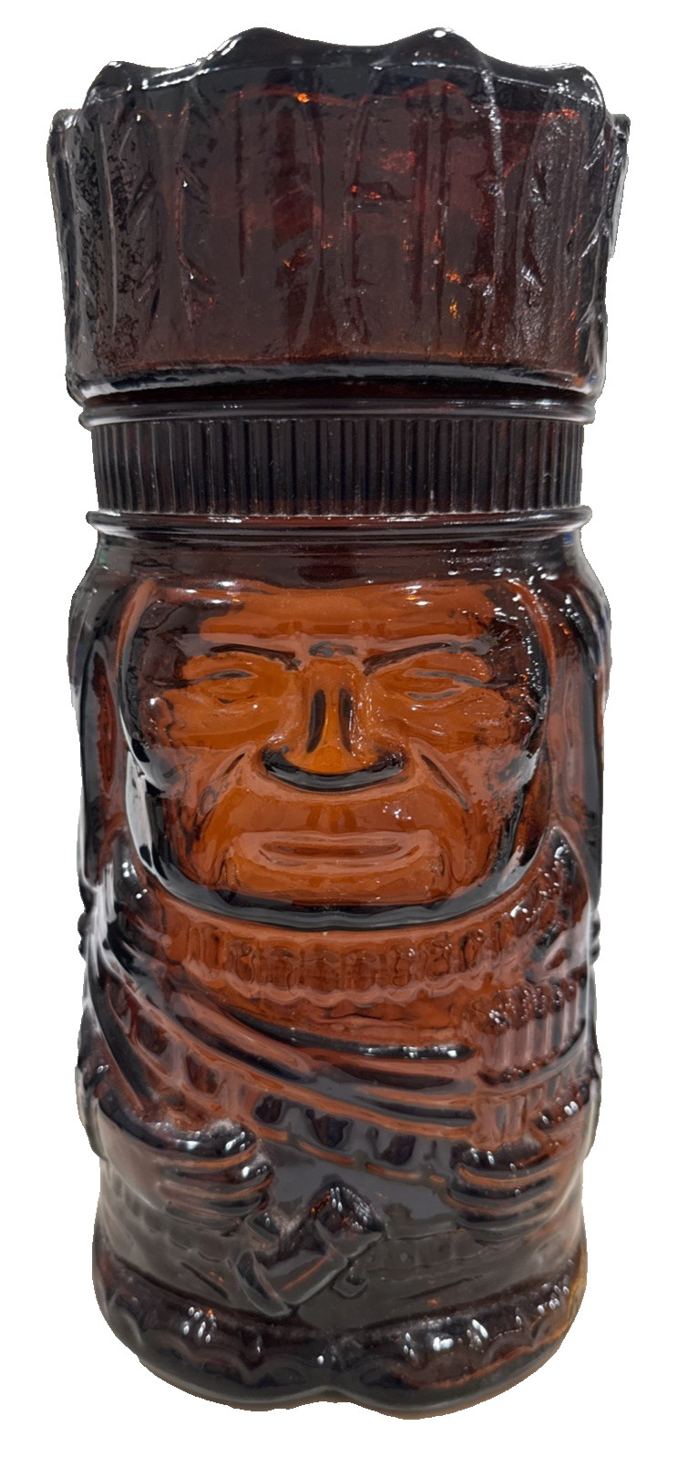 El Producto Cigar Amber Brown Glass Humidor Indian Chief Tobacco Jar 1960s