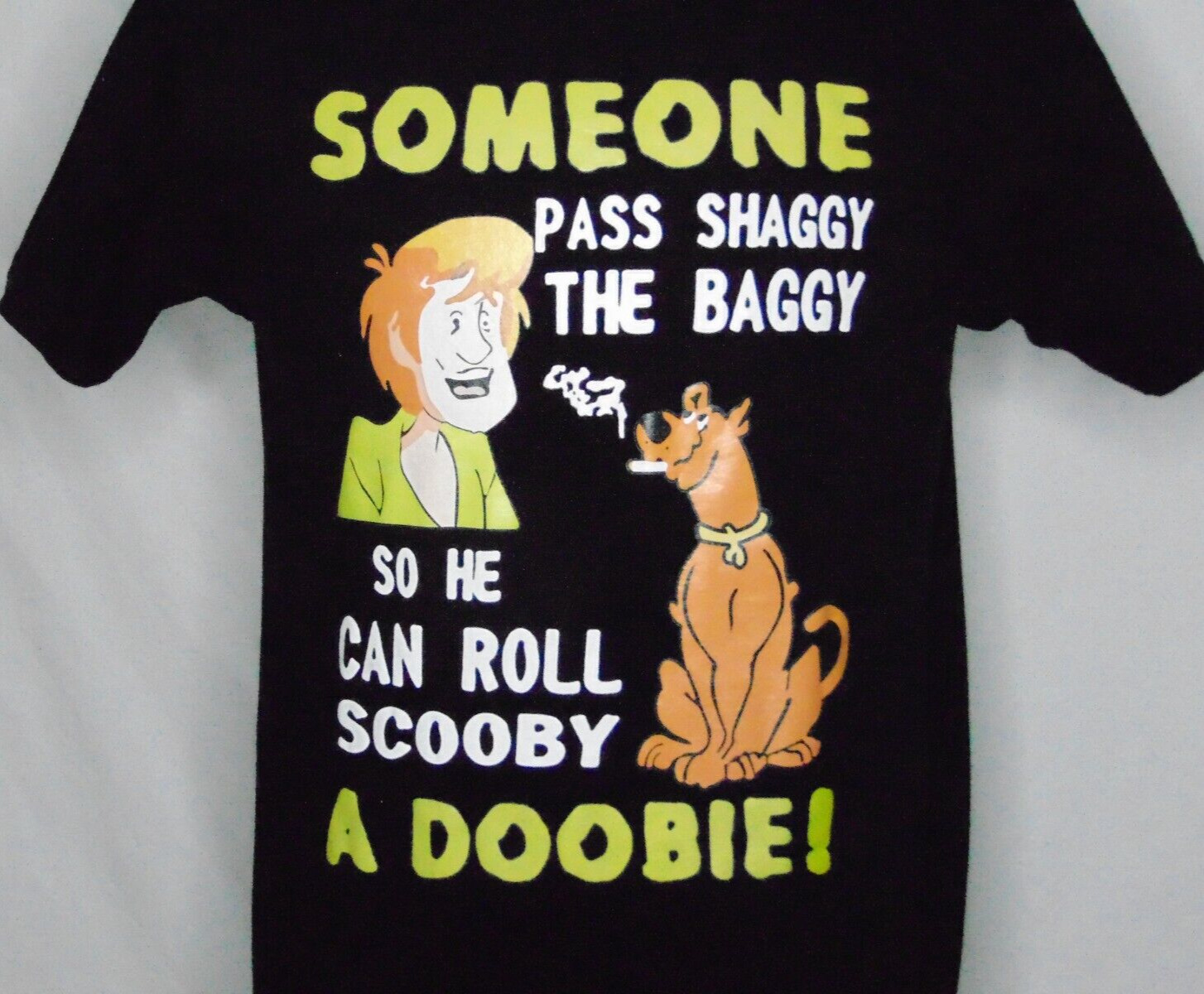 Scooby Doo Doobie T-Shirt Youth L Black Cartoon Shaggy Pot Cotton Vintage Gildan