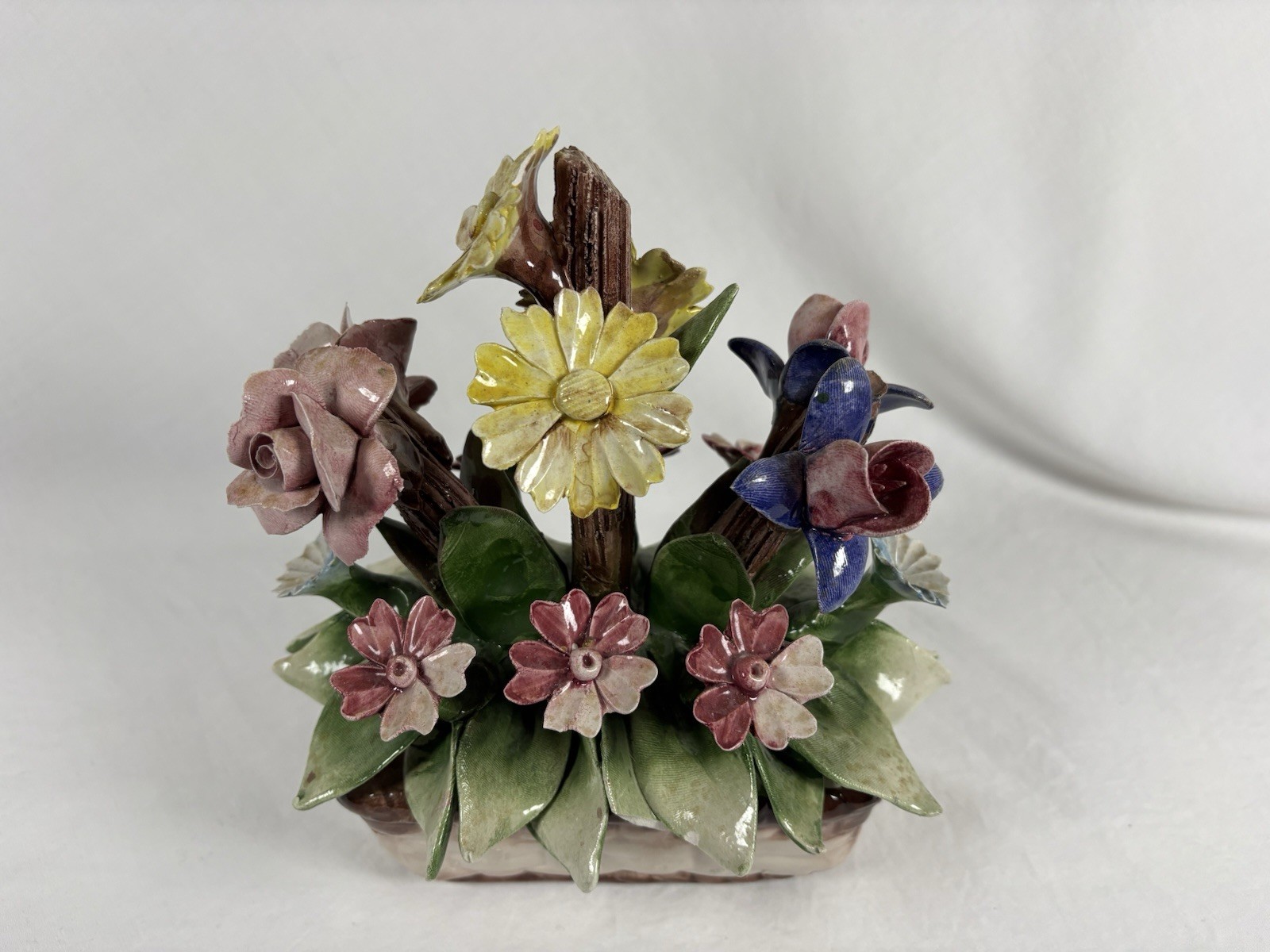 Vintage Italy Porcelain Flower Bouquet Capodimonte Style Floral Sculpture
