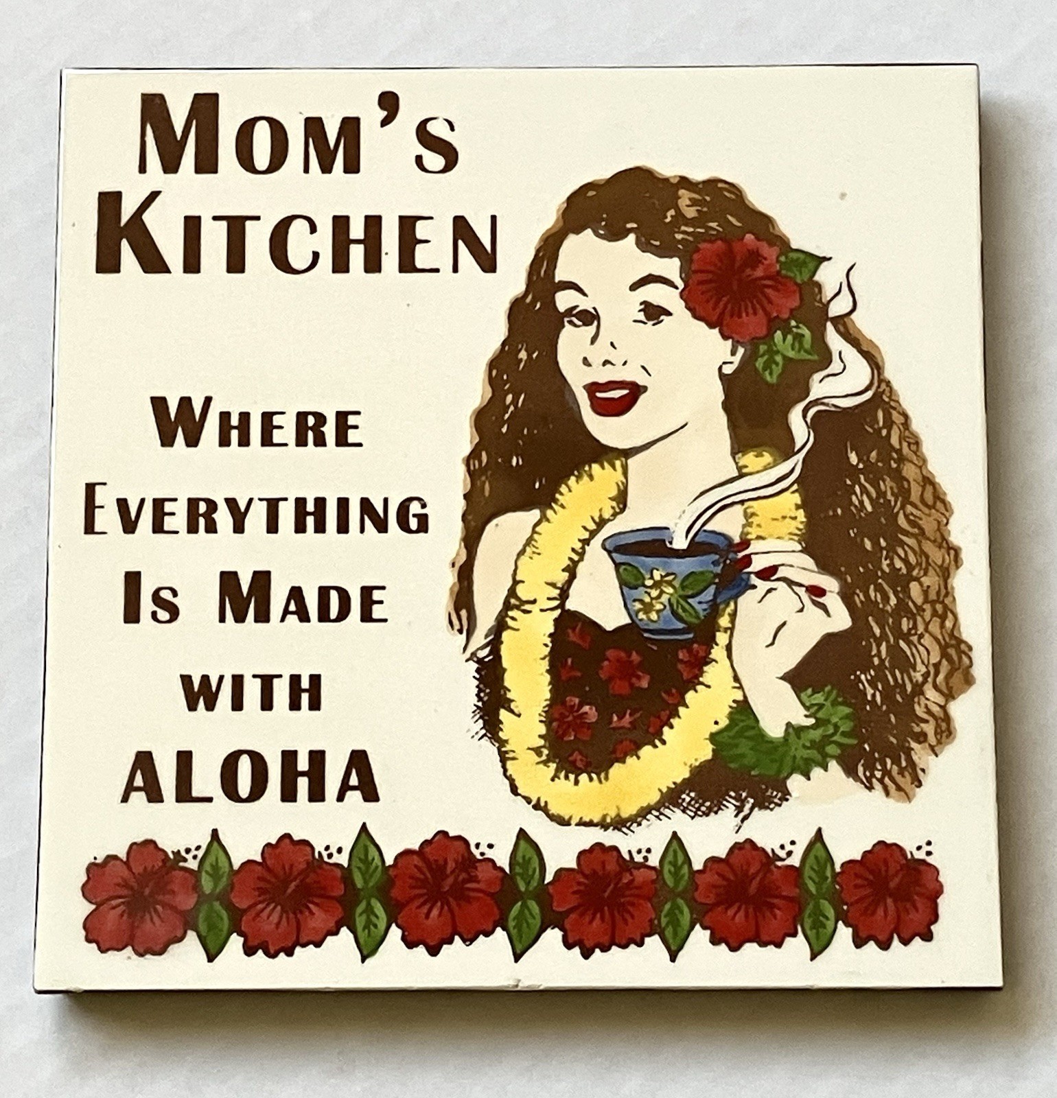 Hawaiian Hand Painted Moms Kitchen Ceramic Tile Made In Kauai Hawaii 6x6 New