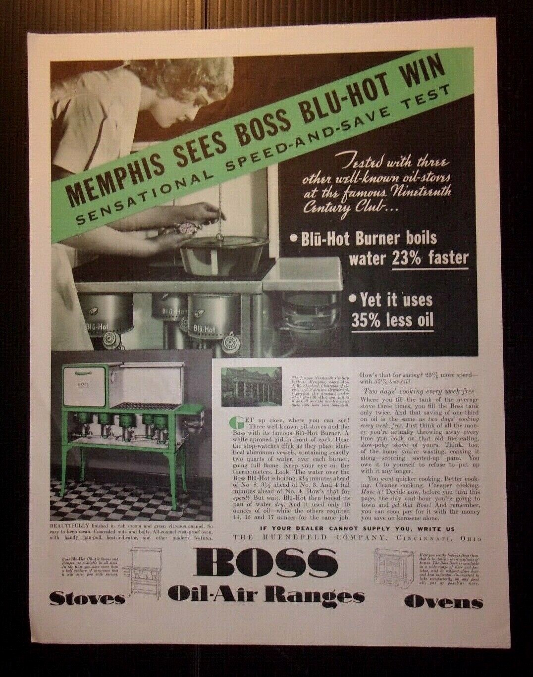 1932 Boss Oil Air Ranges Advertisement The Huenefeld Company Cincinnati, Ohio