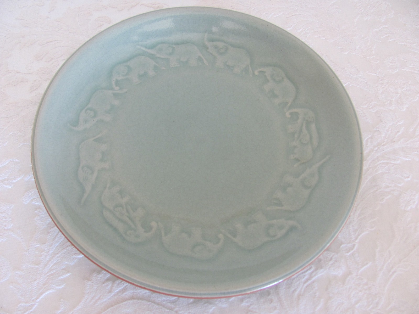Siam Celadon Wood Ash Glaze-Hand made-Thailand-Elephants-10 1/8\