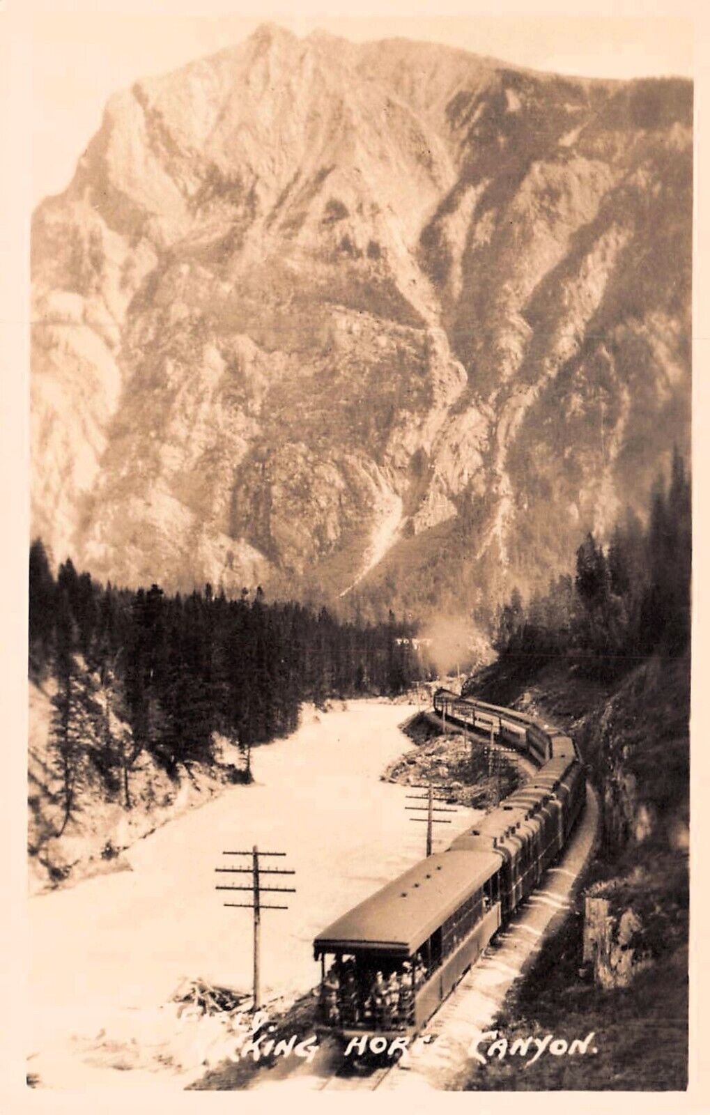 RPPC Banff Canada Train Railroad Kicking Horse Canyon Photo Vtg Postcard D48