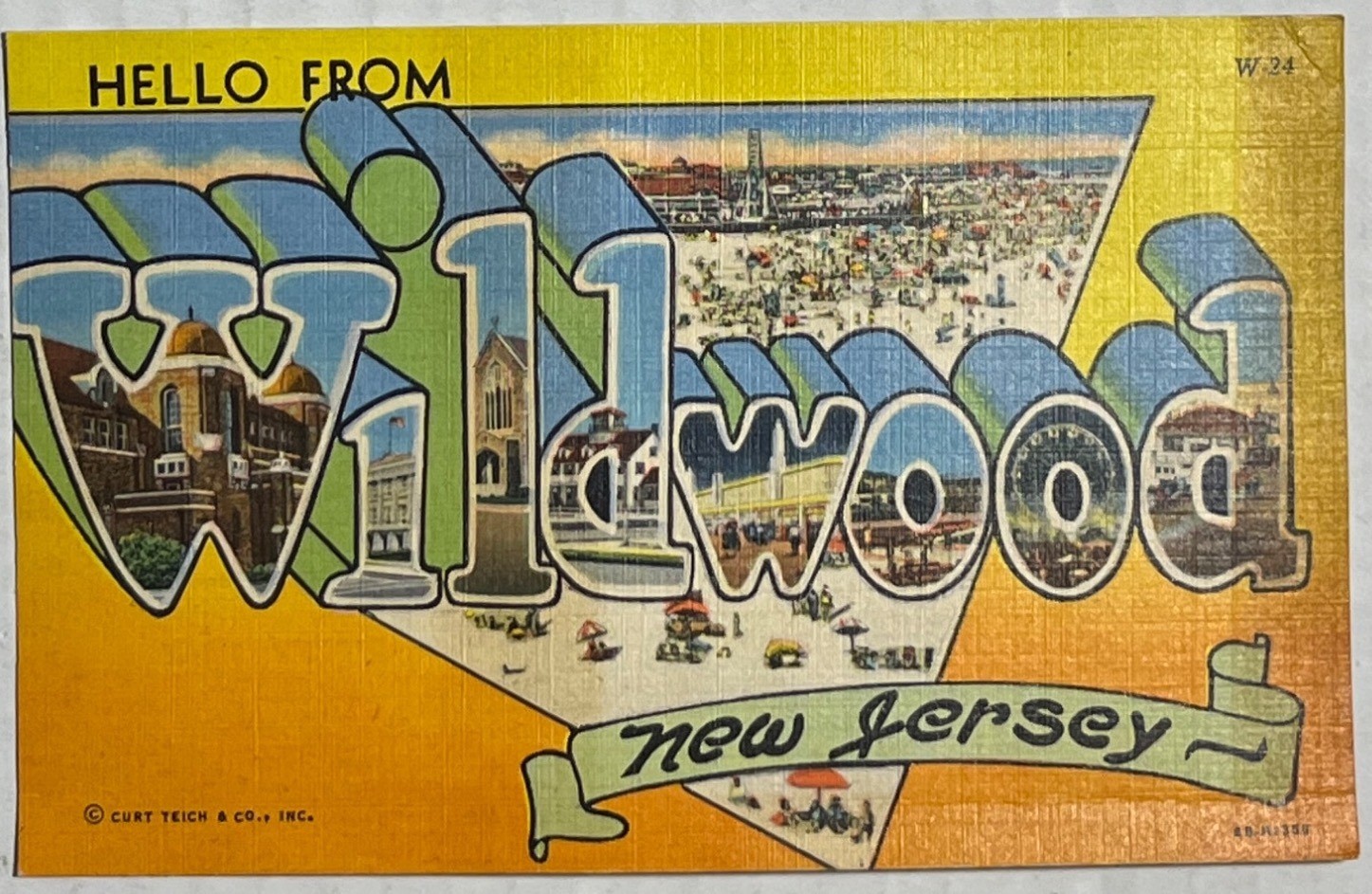 Vintage Wildwood NJ Large Letter Linen Postcard Curt Teich Boardwalk Beach