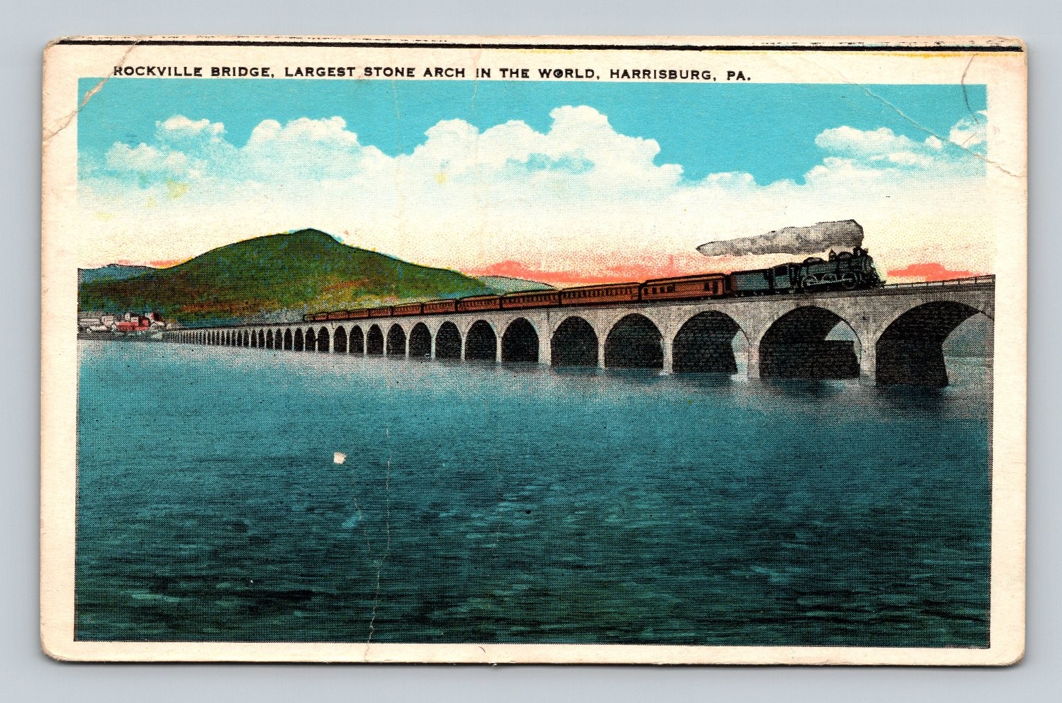 Vintage Rockville Bridge Harrisburg PA Largest Stone Arch Postcard