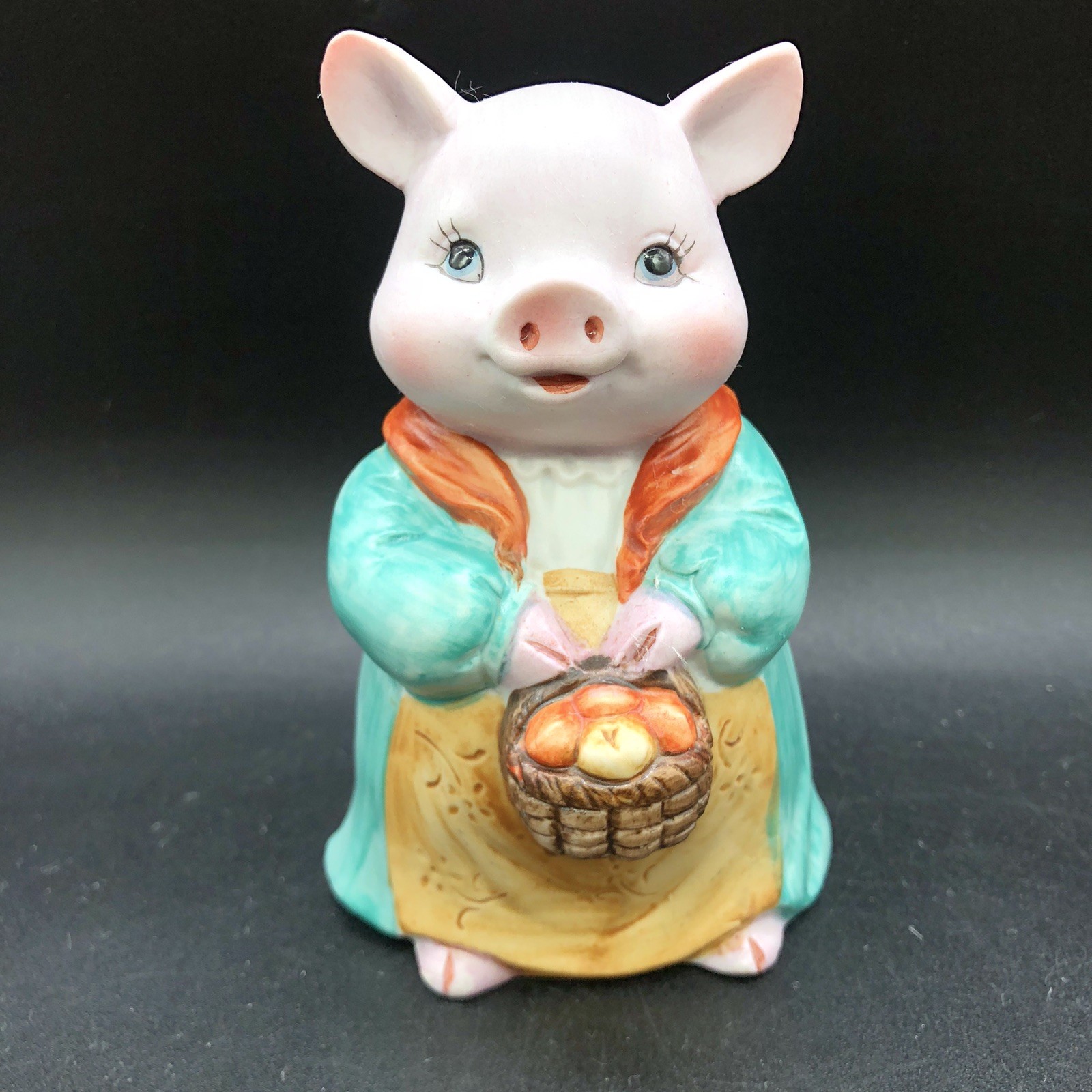 Vtg Mrs Pig Piggy Bank Anthropomorphic Wearing Dress With Apple Basket Lefton