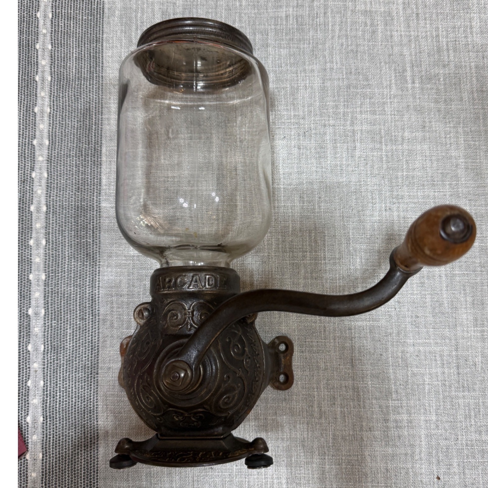 Antique Arcade Crystal No.1 Wall Mount Coffee Grinder Cast Iron Glass Hopper Antique Arcade Crystal No.1 Wall Mount Coffee Grinder Cast Iron Glass Hopper