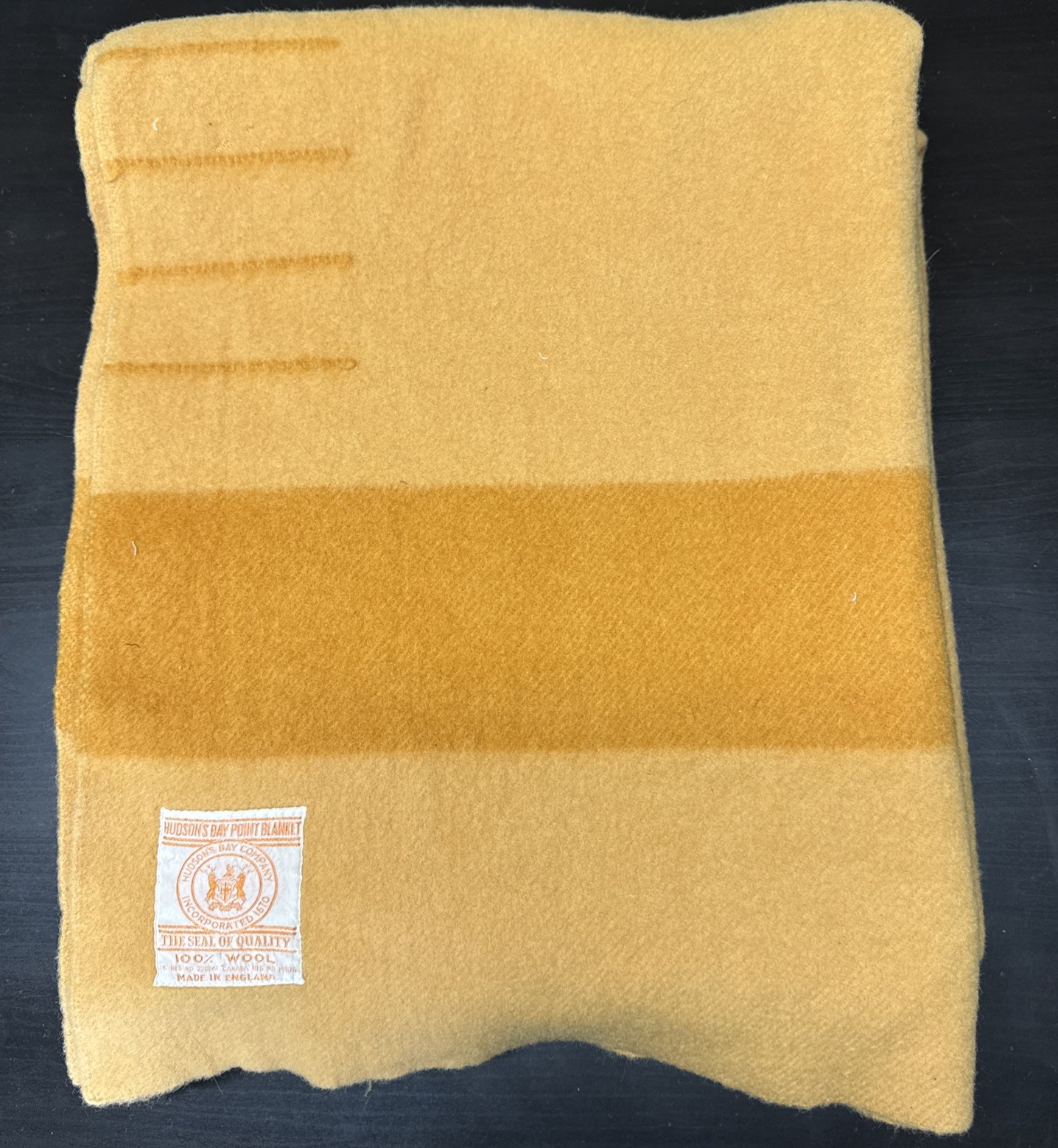 Vintage Hudson’s Bay 4 Point Harvest Yellow Wool Blanket Great Britain 68X81 In