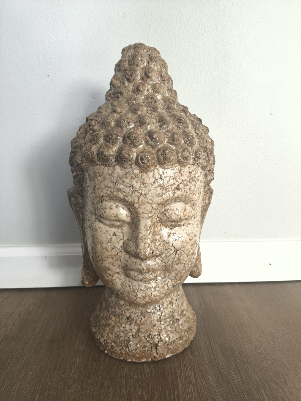 Vintage Large Ceramic Buddha Head Statue 16.5” 12.5 Lbs Crackle Glaze Decor