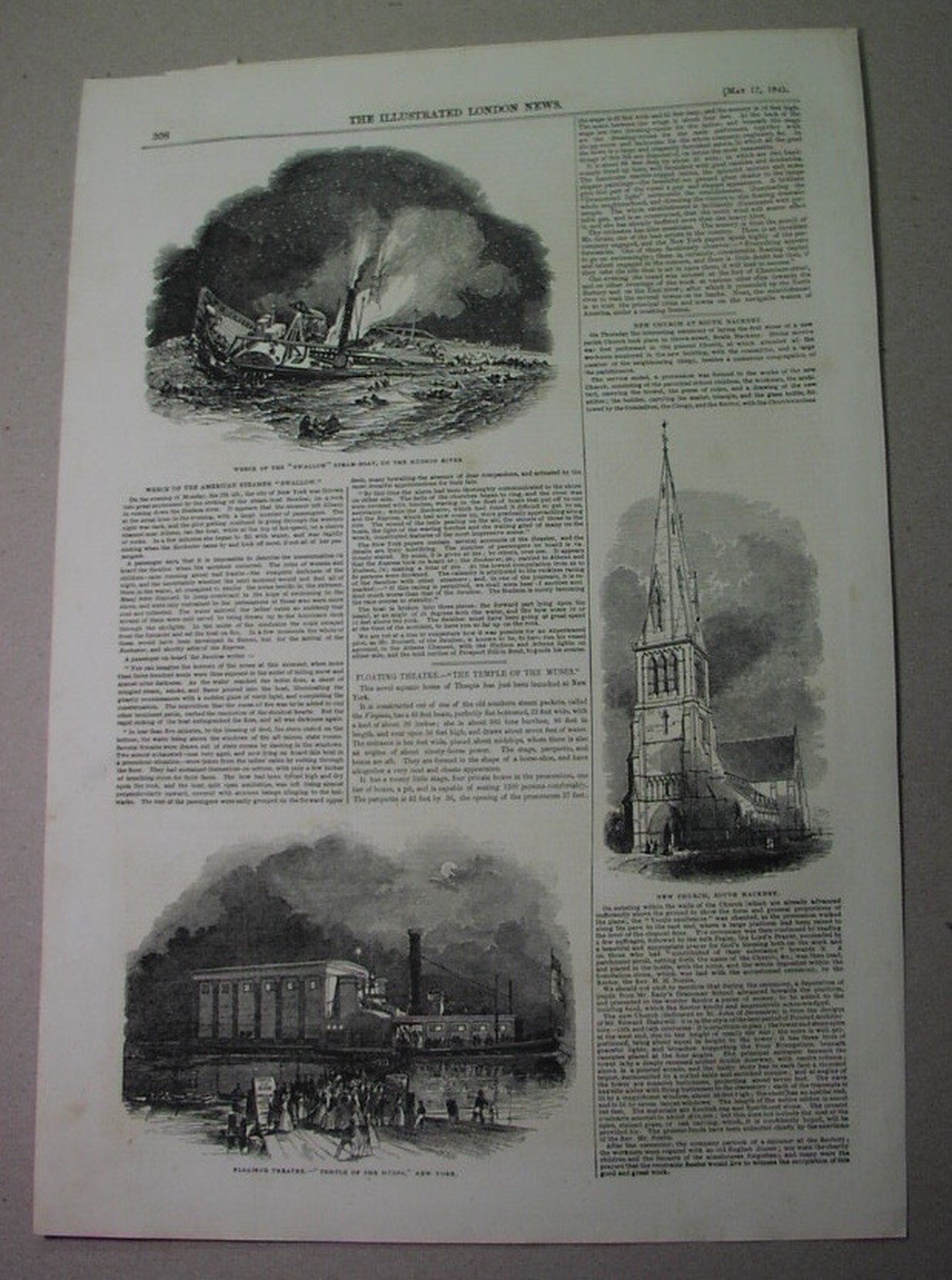1845: HUDSON RIVER STEAMBOAT disaster; 40 drown in wreck & fire on the Swallow