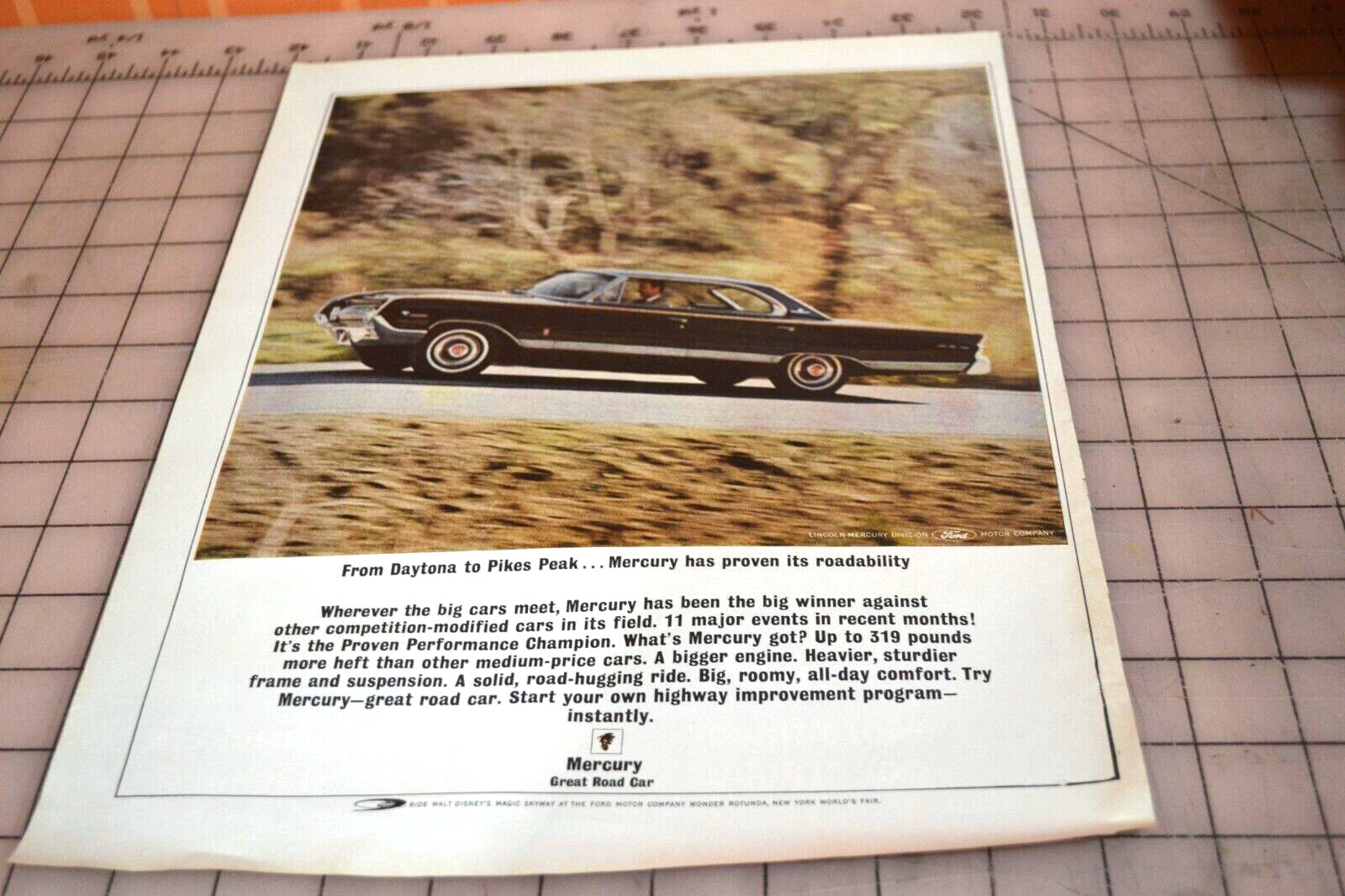 VINTAGE (13 X 10.5)  1964 AD FOR Ford Lincoln Mercury from Daytona to Pikes Peak