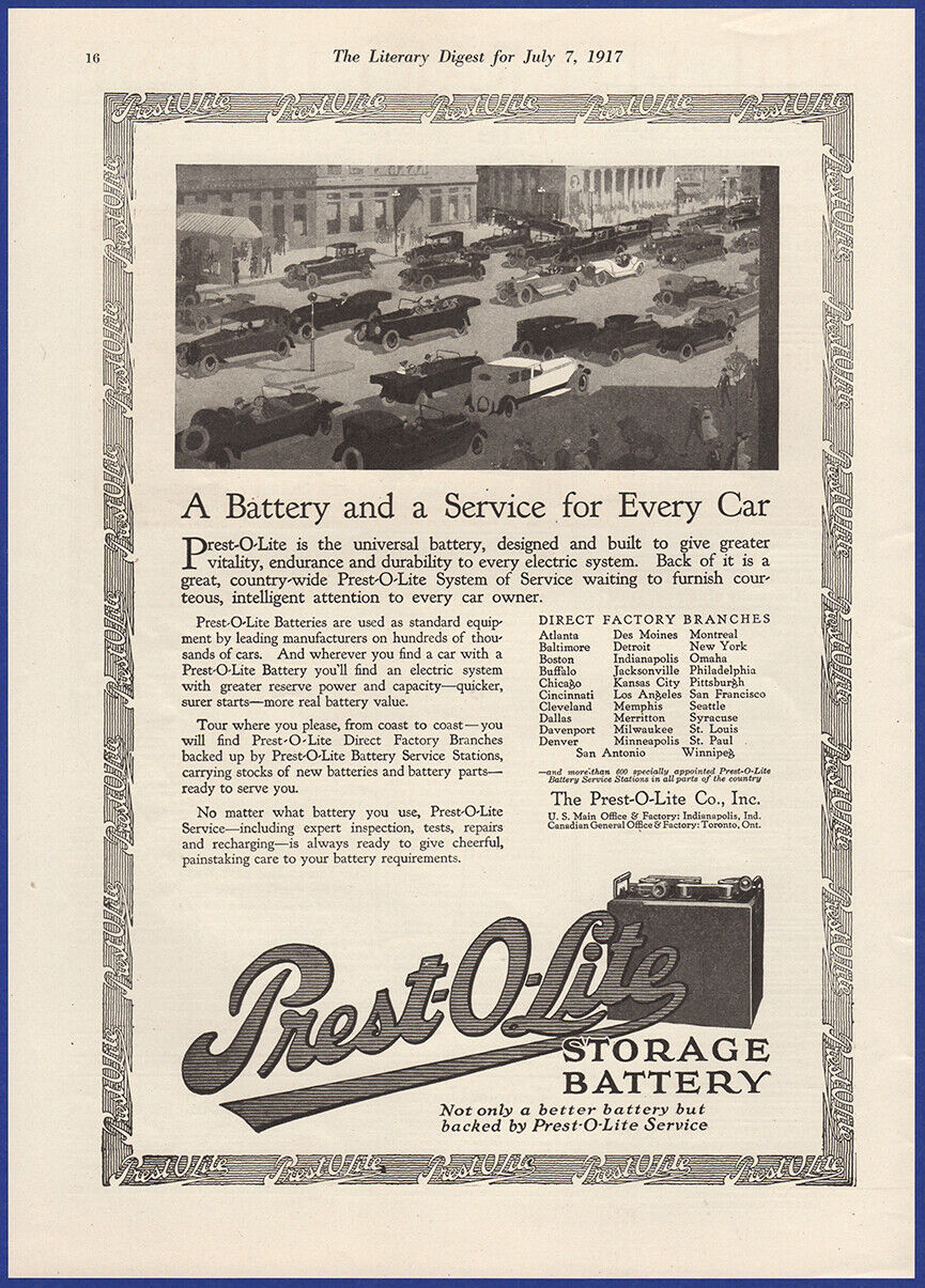 Vintage 1917 PREST-O-LITE Storage Battery Car Automotive Ephemera Print Ad