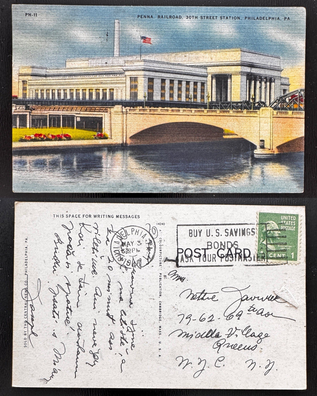 1941 Penna Railroad 30th Street Station Philadelphia PA Linen B4