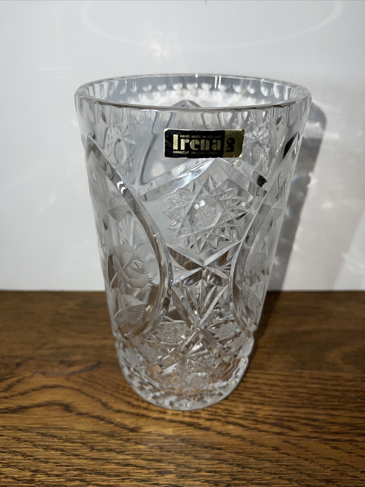 Irena Lead Crystal Handcut Vase Roses Made In Poland Sticker