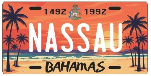 Nassau Bahamas Tropical Beach Palm Tree Aluminum License Plate