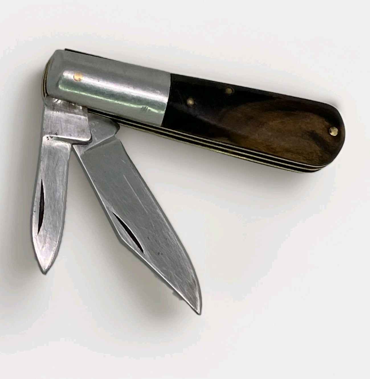 Vintage Barlow-Style Folding Pocketknife 2 Stainless Steel Blades & Wood Handle